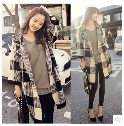 long plaid sweater coat