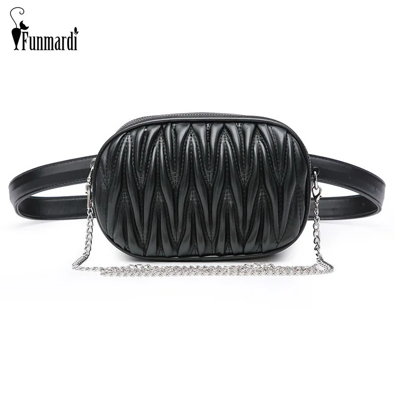 

FUNMARDI Brand Pleated Waist Bags Women Belt Bag Chain Shoulder Crossbody Bag PU Leather Fanny Pack For Women Chest Bag WLHB1846