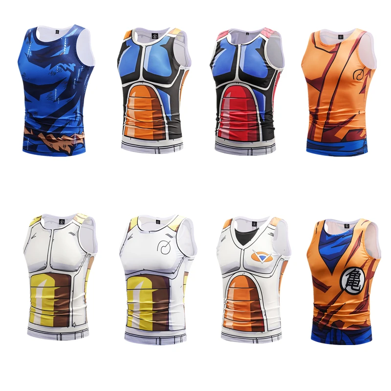 

2018 New Summer Fashion Mens Bodybuilding Tank Tops 3D Print Anime Dragon Ball Super Saiyan Fitness Sleeveless Workout Vest