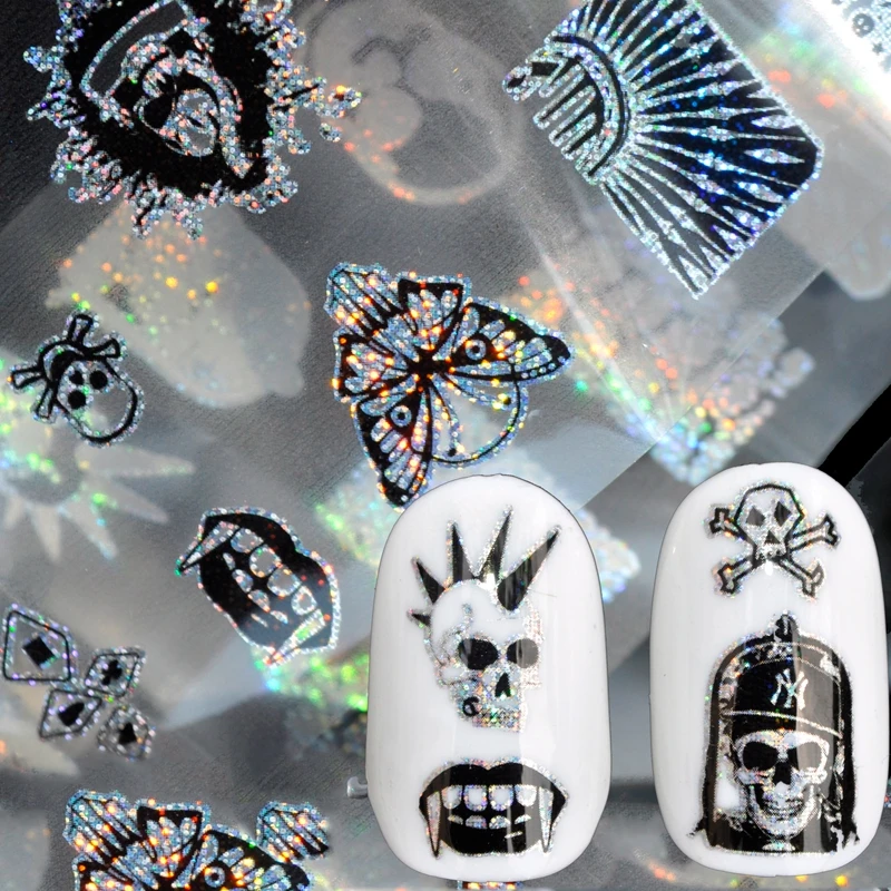 

Nail Foil 100*4cm Punk Style Zombie Skull Head Cute Design Stickers Glue Transfer Nail Design Halloween Decoration