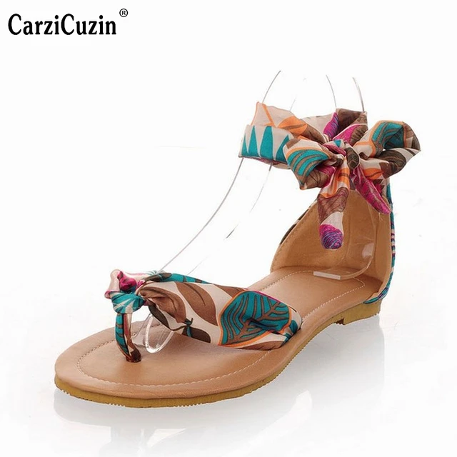 Big size 34-43 T strap colorful Beach flat heel sandals shoes women Summer Sandals Ribbon Sweet Ladies Leisure shoes PA00246