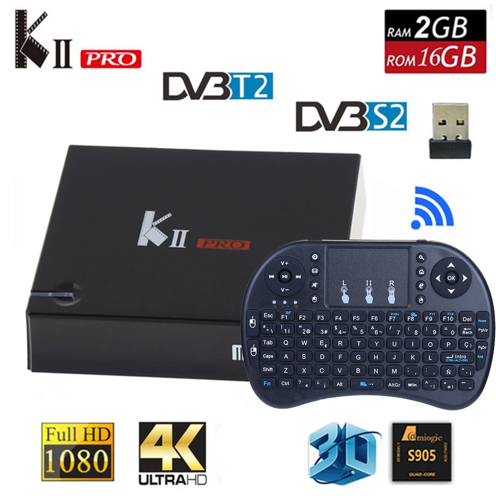 KII PRO DVB-S2 DVB-T2 S905d Android 7,1 ТВ приставка четырехъядерный 2 Гб 16 Гб K2 pro DVB T2 S2 4 K 2,4G/5G двойная Wifi Поддержка Clines IP tv