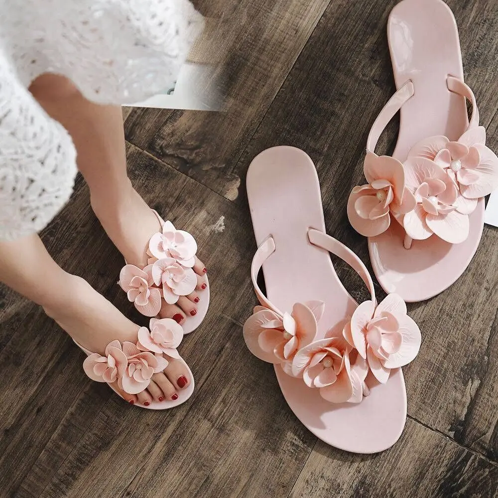 

Casual Women Sandals Floral jelly shoes Spilt Toe Flip Flops Sandals waterproof beach beautiful cute Slippers Shoes