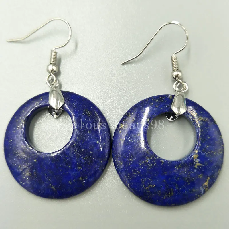 

Free Shipping Beautiful Natural Lapis Lazuli Round Women Men Dangle Earring PC5296
