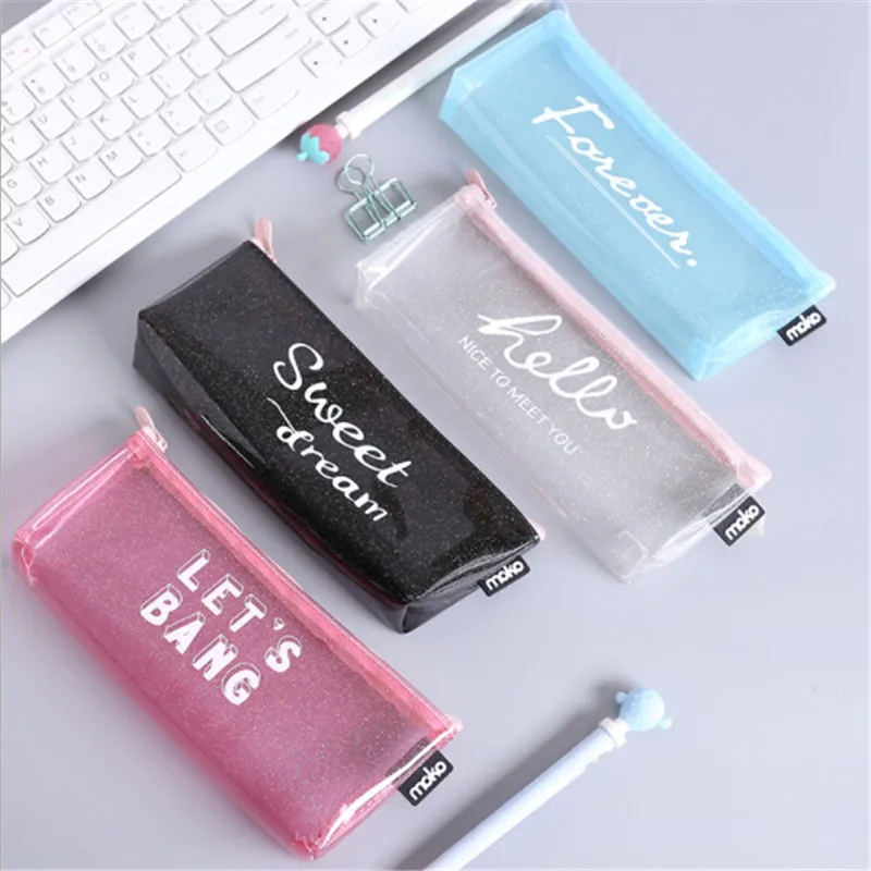 

Transparent Make Up Bag Student Pencil Bag Letter Printed Toiletry Bags Travel Organizer Necessary Beauty Case Wash Toiletry