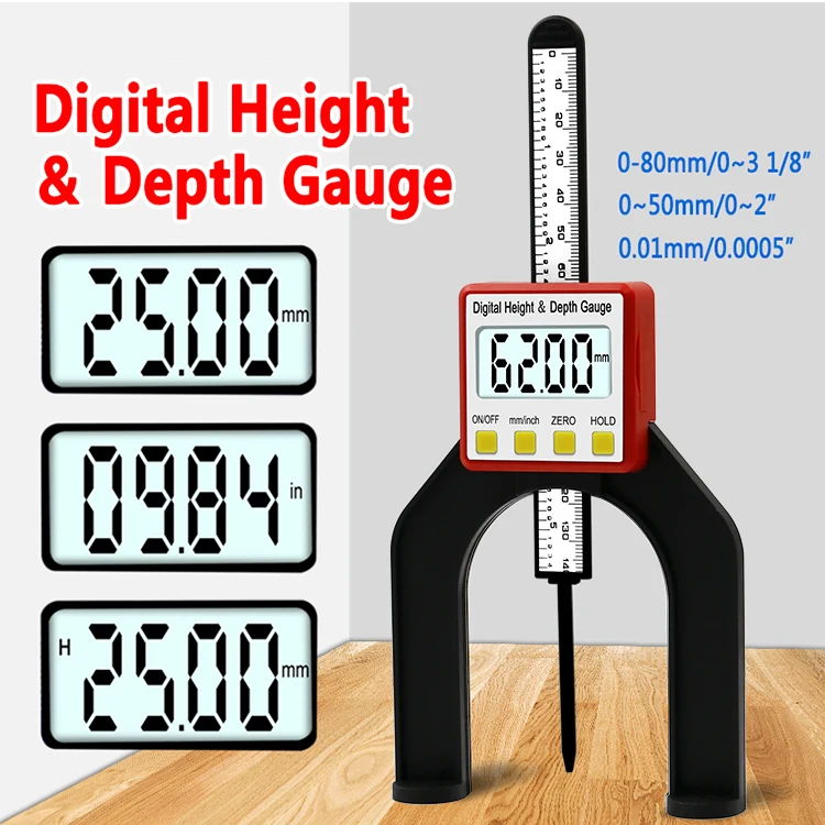Цифровой измеритель высоты, Настольная пила 80 мм, измеритель глубины с тремя измерениями, фиксирующий винт для деревообработки