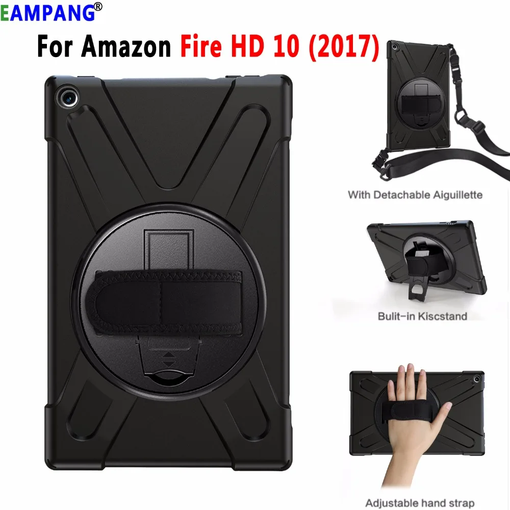 

Shockproof Drop Resistance Silicon Cover with Hand Shoulder Strap for Amazon Fire HD 10 2017 Case Funda Coque Shell Stand Holder