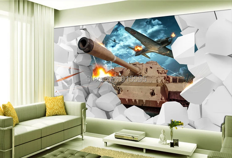 Custom Mural 3D Stereoscopic Tanks Wall Paper Military Themed Wallpaper Creative Personality Aircraft Backdrop Photo Wallpaper