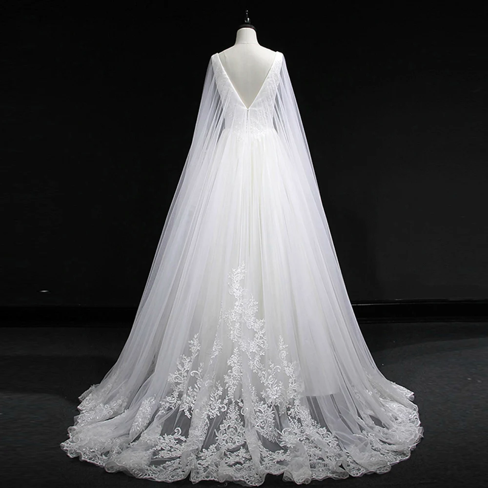 Robe De Mariage 2019 v-образный вырез сексуальные спинки Полный бисер жемчуг Аппликации А-силуэт Свадебные платья с шалью Интернет-магазин Китай