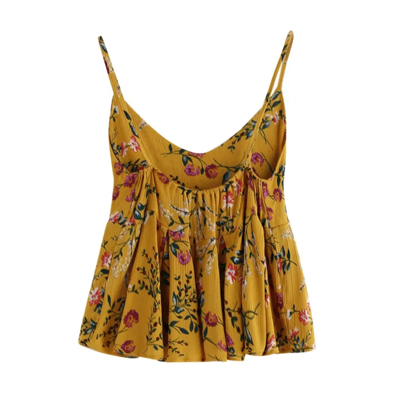 Fashion womens tops and blouses summer 2018 Sexy Printed Frill Hem Cami Top V Neck Tank Vest Blouse camicette Y16#N  (8)