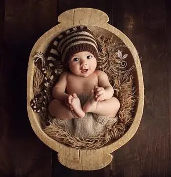 

Crochet baby costume newborn photography props handmade knitted long tail coffee and white striped 0-1m or 3-4m infant photo