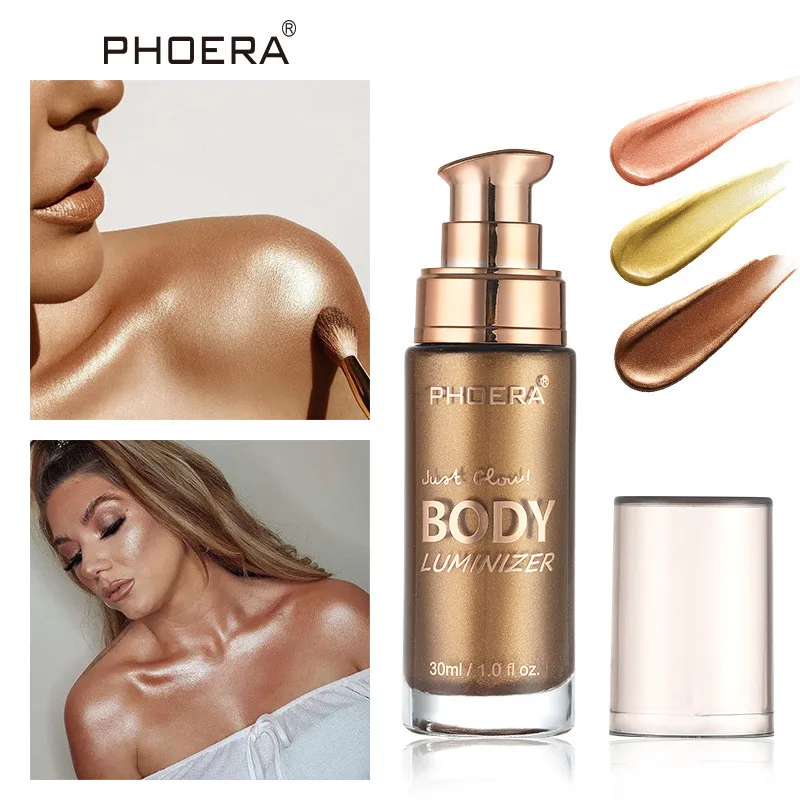 

PHOERA Body Luminizer Bronzer Highlighter Liquid Setting Spray Shimmer Brighten Glow Rose Gold Highlight Makeup Waterproof