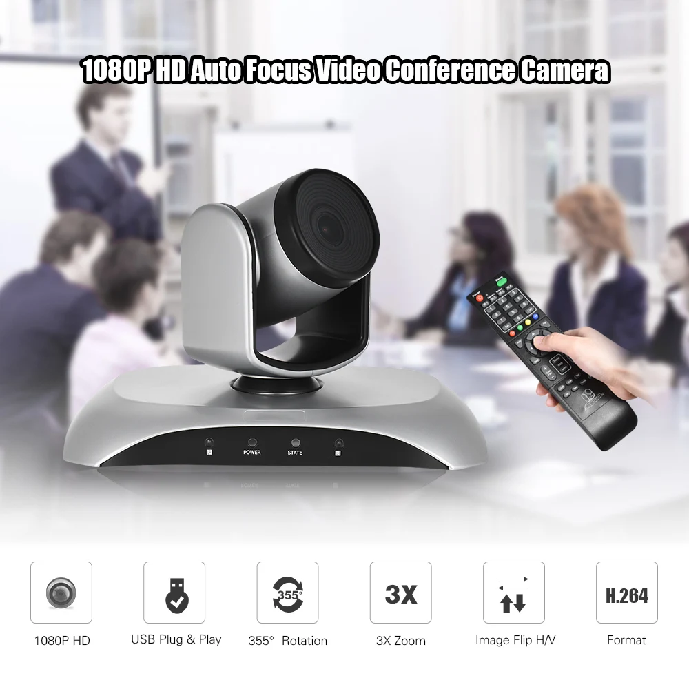 Aibecy 1080P HD USB видео конференц-камера Автофокус 3X оптический зум Автоматическое сканирование Plug-N-Play с ИК-пультом дистанционного управления для офиса