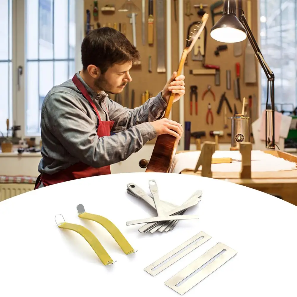 Electric Guitar Bass Repair Kit Fingerboard Radius Gauge & String Spreader & Silver Guitar Fret