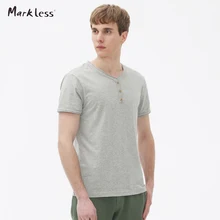 Markless Men’s Casual T-shirts Cotton 100% Male Short-sleeve Slim T shirt V-neck Henry Collar Basic Summer Man Tops