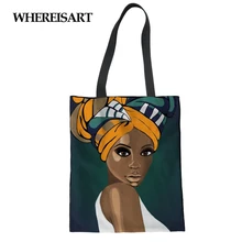 WHEREISART искусство афро Леди Печать Женская Холщовая Сумка на плечо Экологичная для шоппинга с ручкой большая хлопковая картина с изображением девушки сумки с рисунком студентов