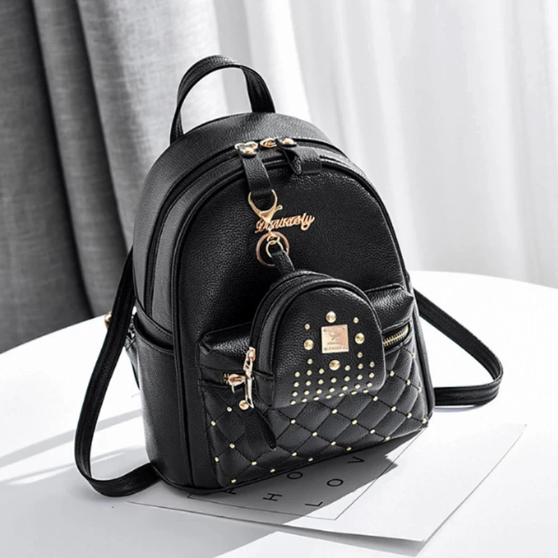 

2019 Summer fashion Lady PU Leather Bag Multifunction Women Mini Backpack Mochila Feminina School Bags for Teenagers Rivet bags