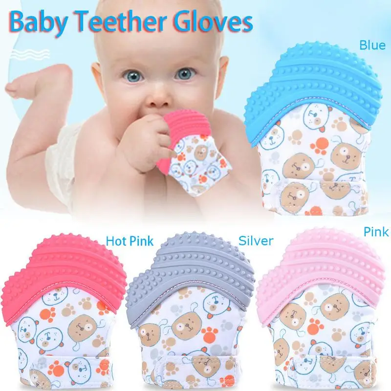 US Baby Kid Safe Fingers Teether Molar Gloves Soft Teething Mitten Silicone Toys