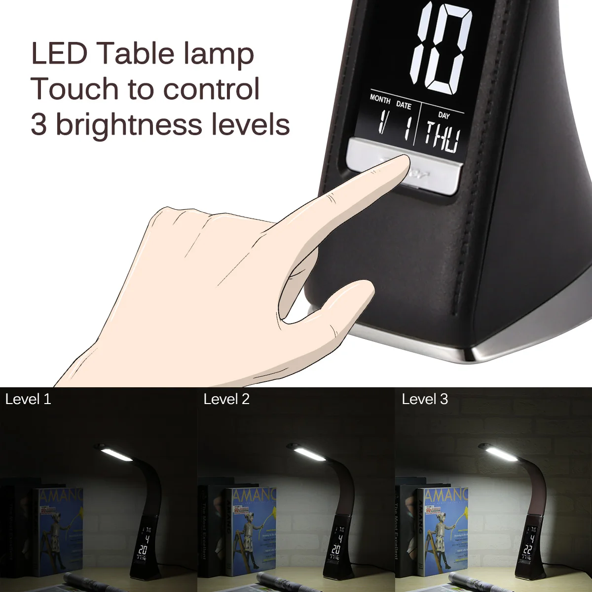 Энергосберегающий современный светодиодный светильник 3 уровня с регулируемой яркостью для чтения и учебы, Настольный светильник