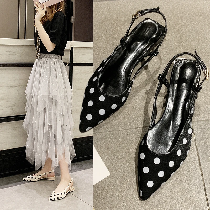 

SLHJC Women Pumps Low Square Heel Pointy Toe Cross Strap Shallow Mouth Summer Sandals Low Heels Shoes 4 CM