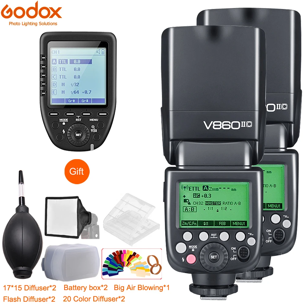 2 шт. Godox V860II GN60 HSS 1/8000s TTL литий ионный аккумулятор Вспышка Speedlite + Xpro передатчик для