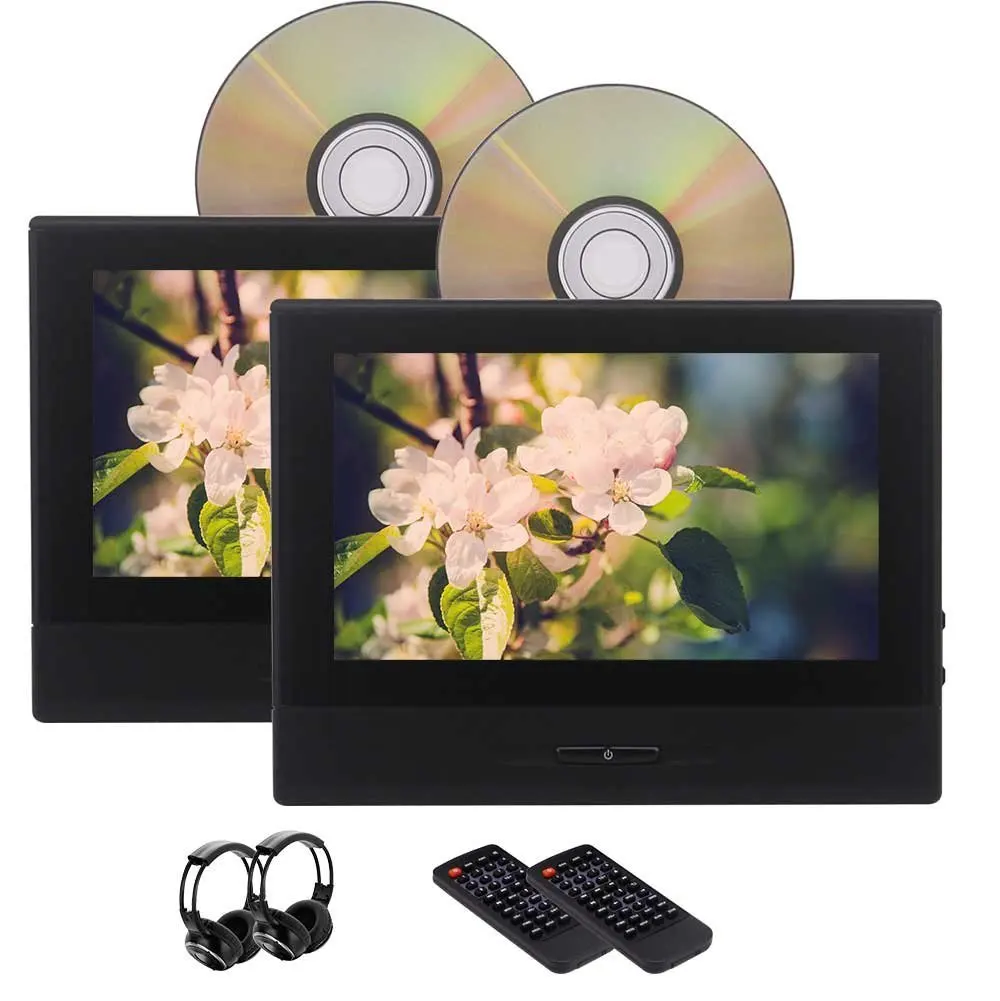 

8 Inch DVD Player for Car with Dual Screens Headrest Monitor Support USB/SD/DVD1080P Video/AV FM Transmitter Free IR Headphones