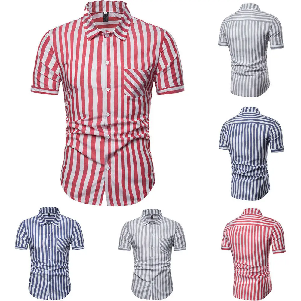 New Fashion Sale Simple Men's Striped Short Sleeve Lapel Slim Fit Po-lo Shirts Tops Gentlemen Summer Daily Casual Clothing S-XXL | Мужская