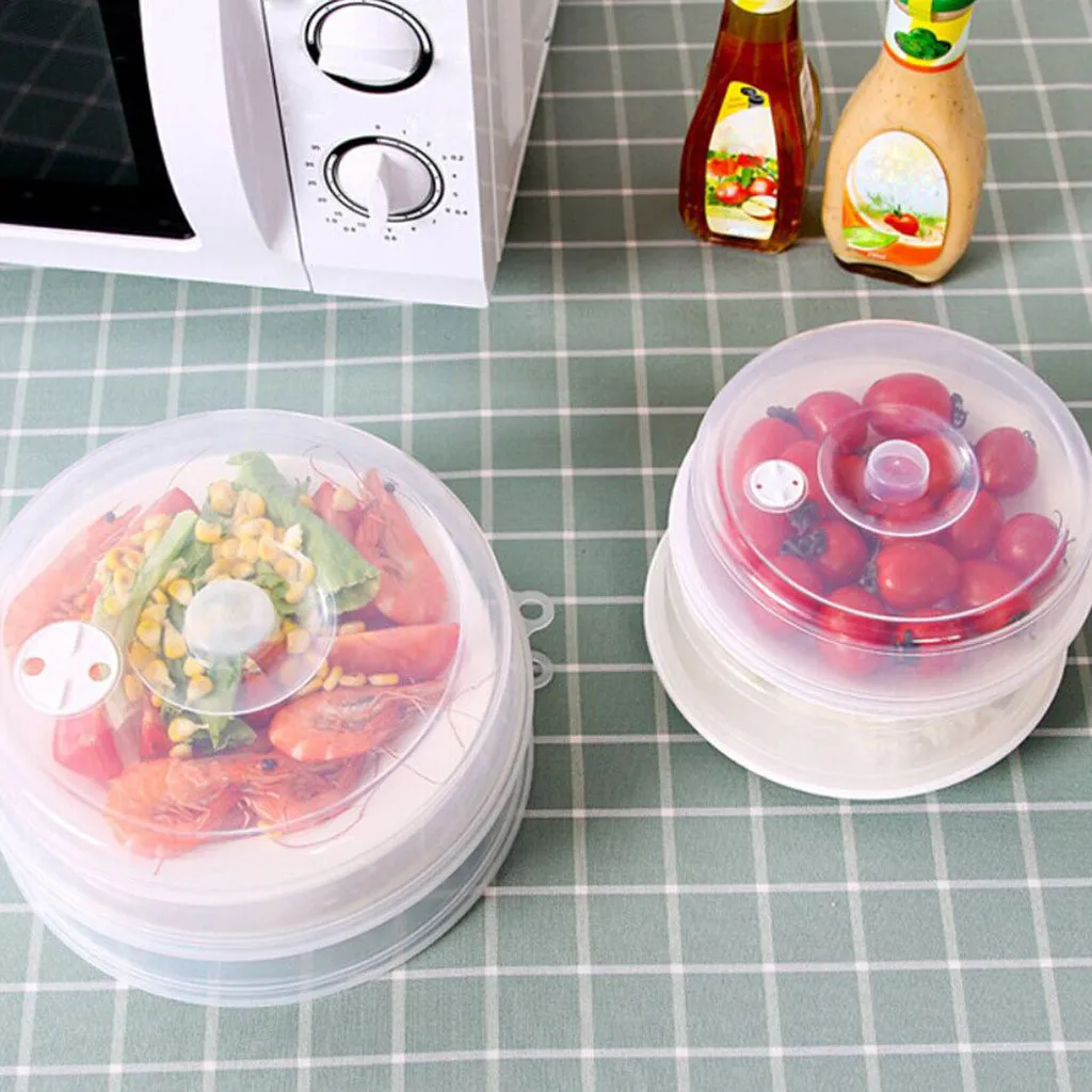 2PCS Plastic Microwave Plate Cover With Steam Vent Stackable Microwave Splatter Lid Fresh-keeping Bowl Cover Sealing Disk Cover