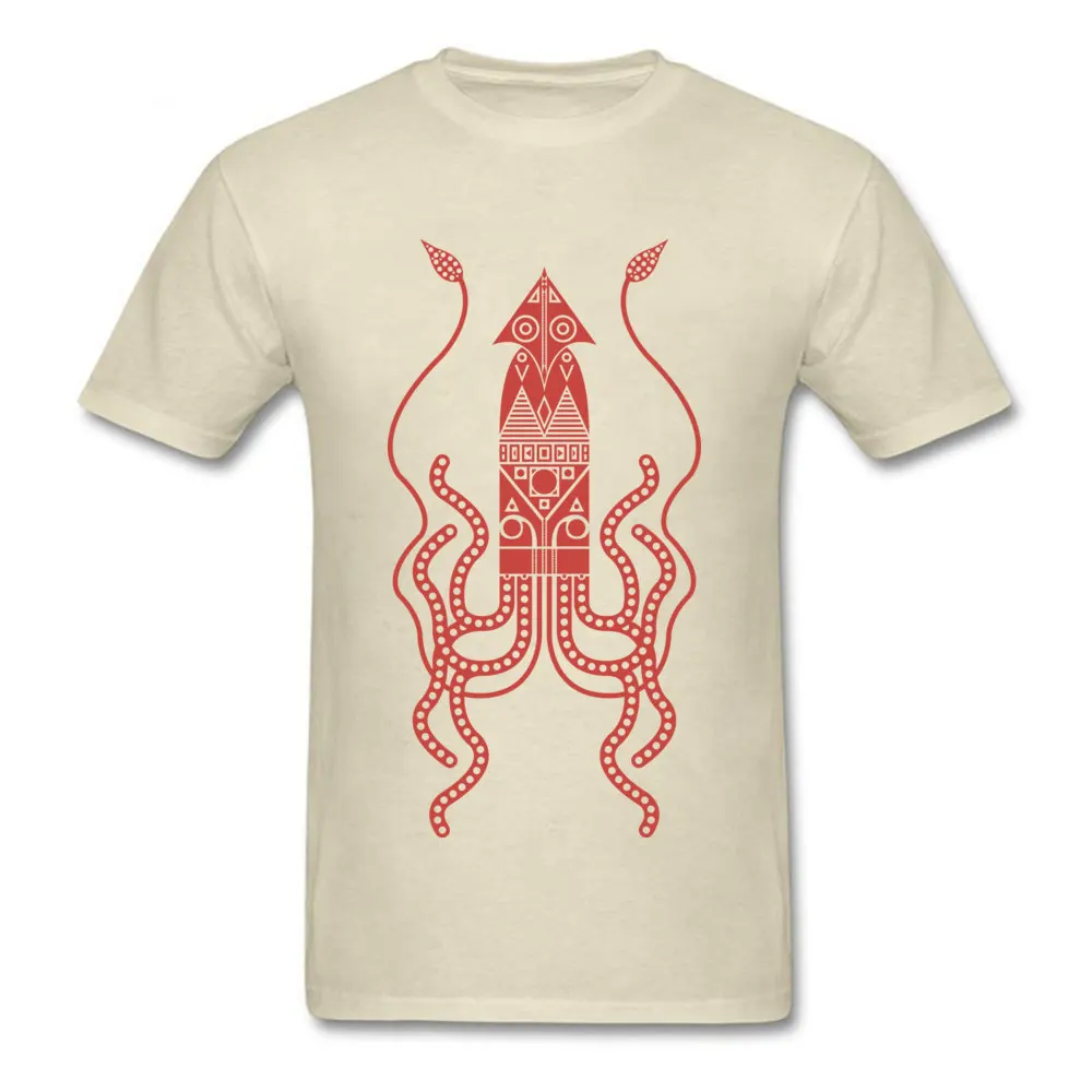 Men's 2018 New Casual T Shirt Crewneck Summer Cotton Fabric Top T-shirts Design Short Sleeve Giant Squid Tee-Shirt Giant Squid beige