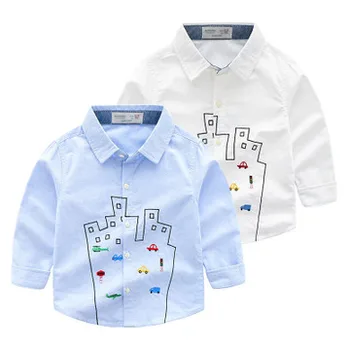 

2-8 Y High Quality Kids Boys Shirts 2019 Spring Summer Brand New Kids Cartoon Long Sleeve Shirt Baby Embroidered Cotton Blouses