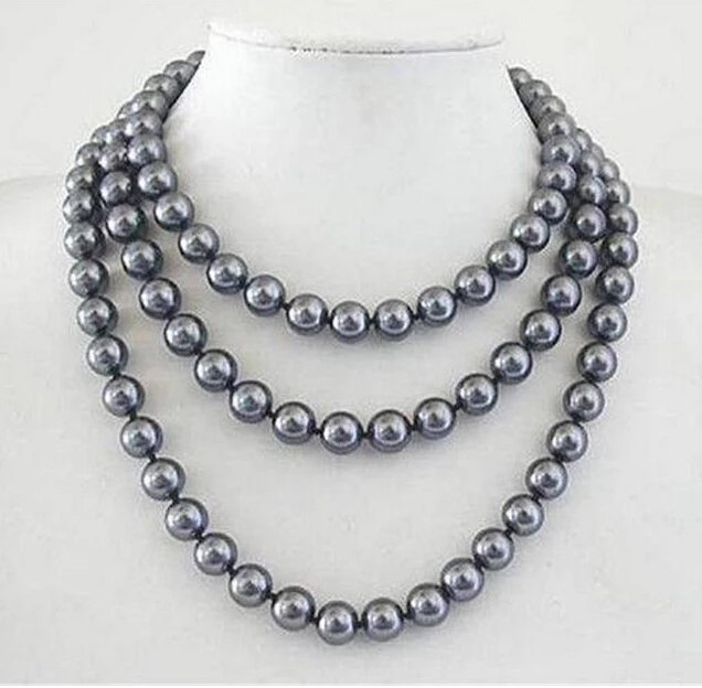 

Long Beautiful 10mm South Sea Grey Shell Pearl Necklace 50'' AAA style Fine Noble real Natural free shipping