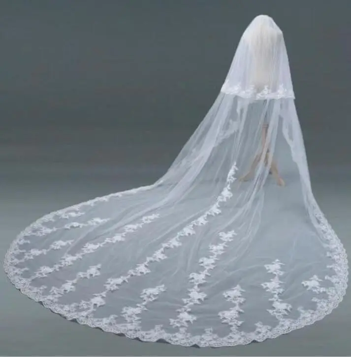 HOT Lace Wedding Brida Veils White/Ivory 2T Cathedral Length wedding Accessories+Comb