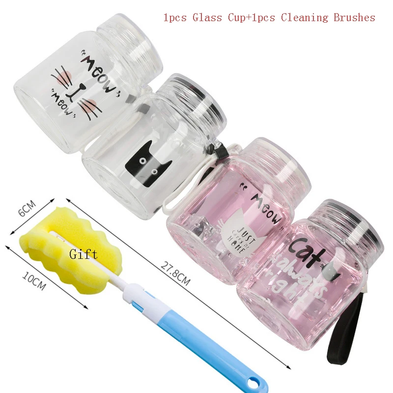 

Korea Creative Gift Cartoon Cat 350ml Children Glass Cup Fashion Mini Drinkware Cute Water Bottles For Kids Outdoor Travel