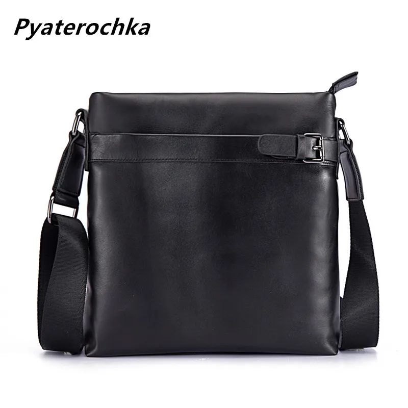 

Pyaterochka Genuine Leather Bag Men Casual Zipper Shoulder Messenger Bag Designer Famous Brand 2019 Black Office Bags For Men