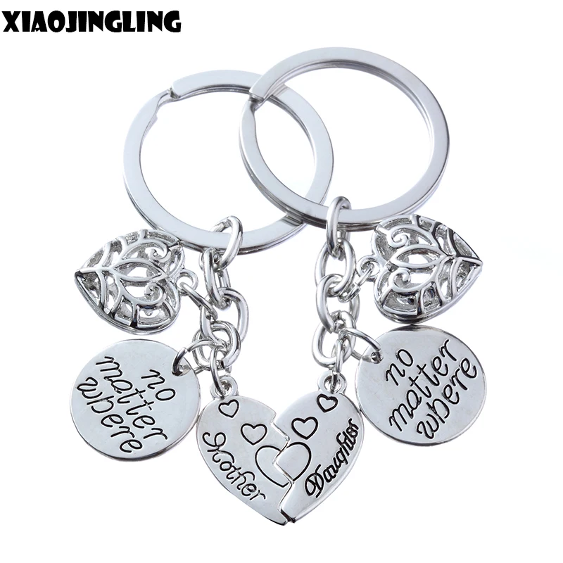 

XIAOJINGLING 1pair Heart Keychain "No Matter Where Mother Daughter" Double Fashion Couple Pendant Key Ring Mother's Day Present