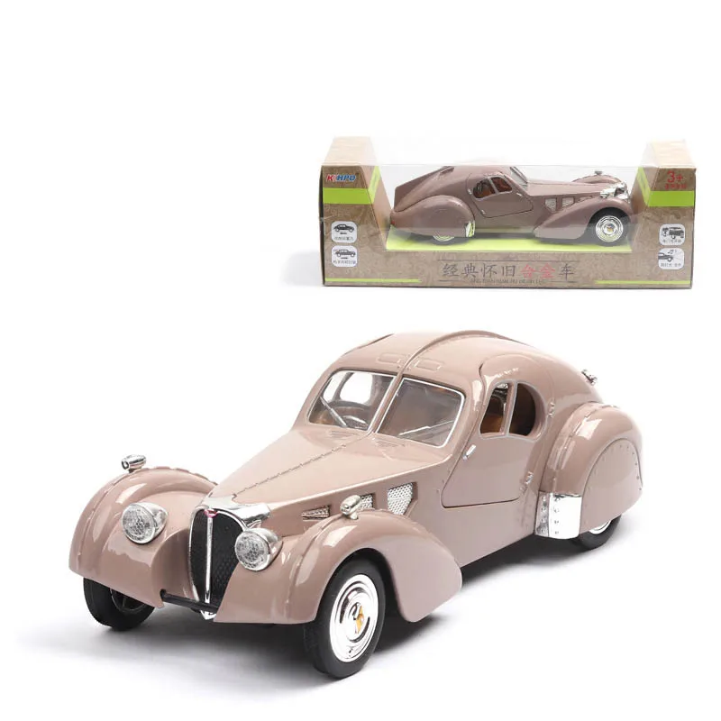 

1/28 Vintage Light Music Bugatti Roadster Cars Retro Alloy Pull Back Toy Die Cast Metal Toys Car