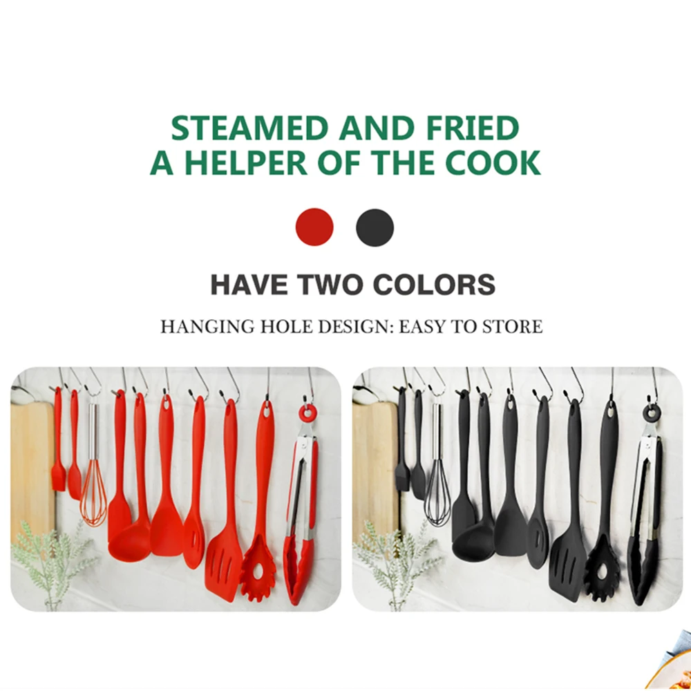 5pcs 10pcs Cooking Tools Silicone Kitchen Utensils Spatula Spoon Tongs Ladle Spaghetti Server Slotted Turner Kitchen Tools Set 5pcs 10pcs Cooking Tools Silicone Kitchen Utensils Spatula Spoon Tongs Ladle Spaghetti Server Slotted Turner Kitchen Tools Set