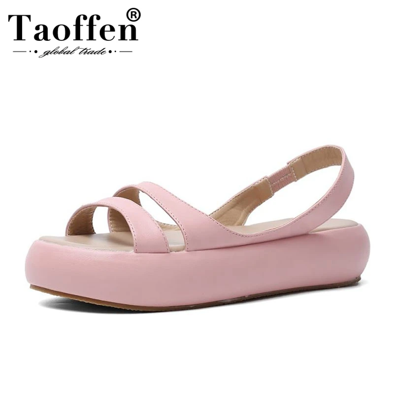 

Taoffen Women Sandals Solid Color Open Toe Summer Flats Shoes Lightweight Soft Bottom Leisure Women Beach Footwear Size 35-43