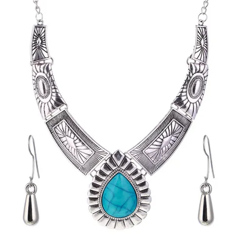 Gold Jewelry Set Choker Necklace Collar Earrings Set Natural Blue Stone Beads African Jewelry Sets For Women