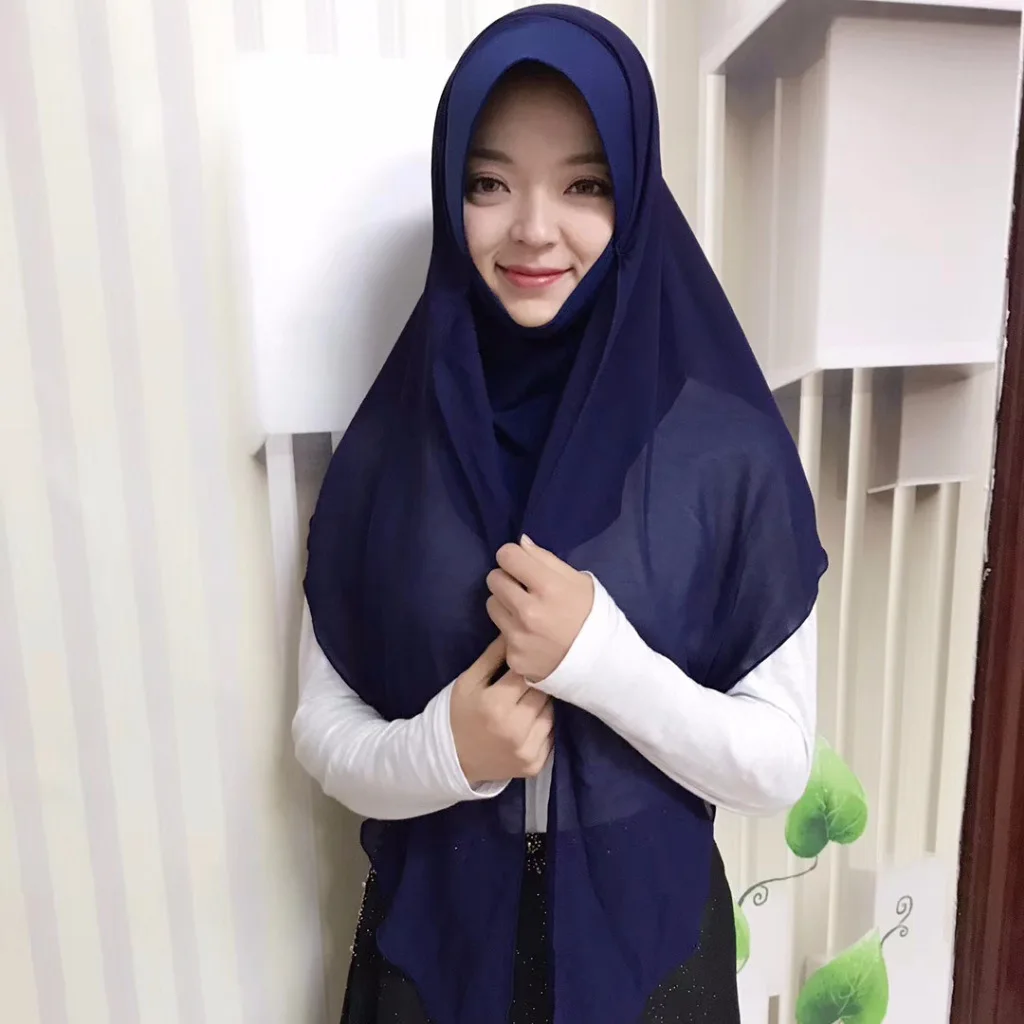 

Muslim Scarf Ready To Wear Instant Easy Convenient Hijab Chiffon with Inner Turban Muslima Patchwork Shawl Headscarf