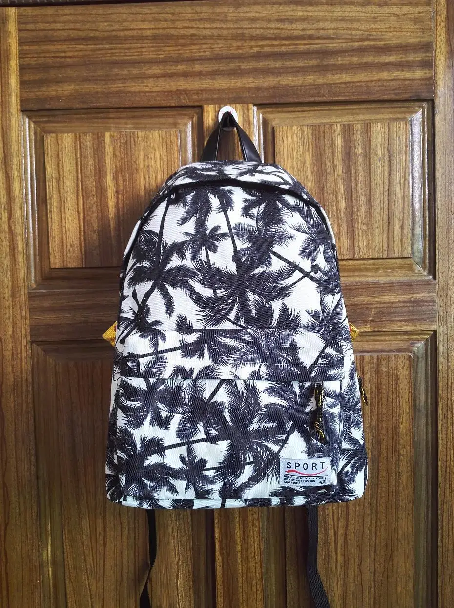Fashion canvas student leaf printing colorful sac a dos 14inch laptop backpack girl boy college sack