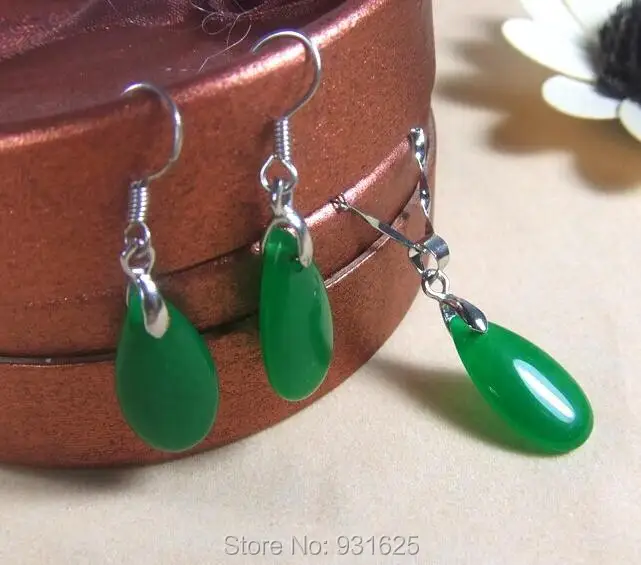 

Pretty Green Tear Drop Pendants Earring Set Water Drop Dropping Chain Necklace Hook Dangle earrings Jewelry sets