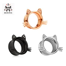 2018 new KUBOOZ jewelry ear plugs cat ear tunnel crystal stainless steel silver and black ear piercing wholesale