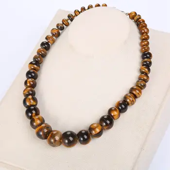 

Natural Tiger Eye Stone Statement Necklace Male Crystal Choker Charm Beads Chain Chunky Vintage Fashion Jewelry large necklace