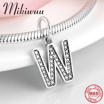 

Real 925 Sterling Silver Alphabet Letter W Crystal CZ fine DIY Pendant Bead Jewelry Making Fit Original Pandora Charm Bracelet