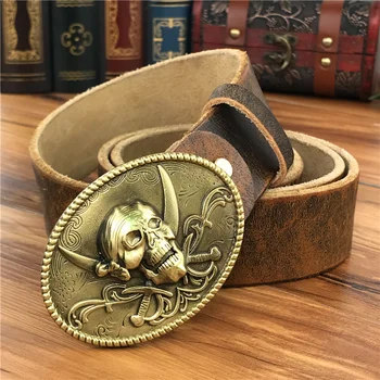 

Skull Belt Buckle Leather Belt Men Cowboy Jeans Yellow Belt Male Strap Ceinture Homme Riem Belts For Men MBT0556