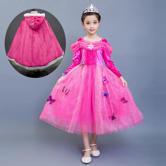

Children Princess Sleeping Beauty Cinderella Costume Halloween with Girls Capes Party Outfits Long Sleeve Fall Girls Party Dress