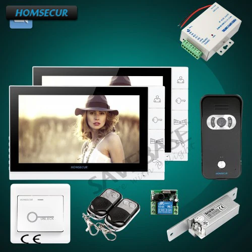 

HOMSECUR 9" Wired Video&Audio Intercom System with White Monitor and Black Camera for House/Flat