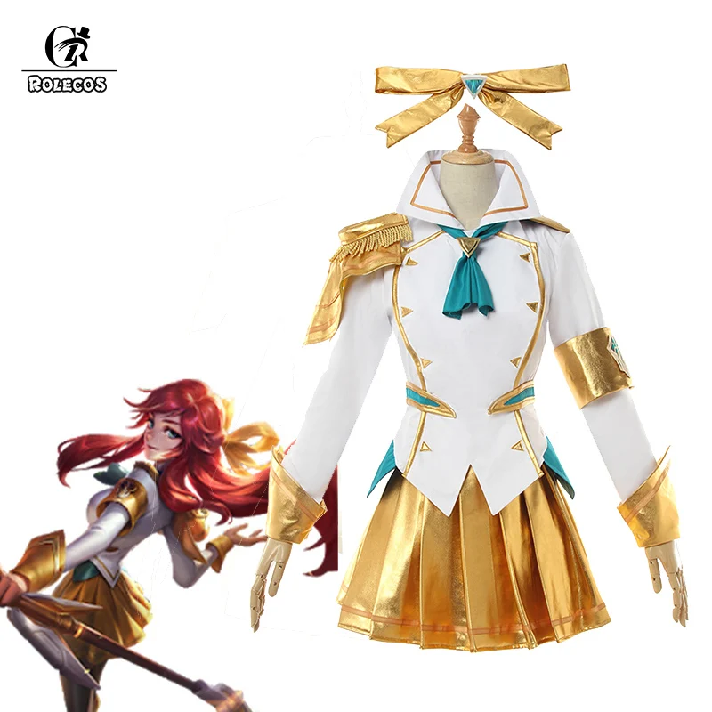 

ROLECOS Game LOL Lux Cosplay Costume Battle Academia Prestige Lux Costumes for Women Uniform LOL Suit Top Skirt Full Set