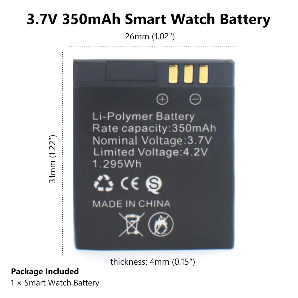 1 шт 350 мАч перезаряжаемый Li-po литий ионный смарт-часы батарея стабильное питание Замена батареи для GT08 Смарт-часы